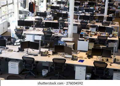 Large Upper View Of An Open Space Office Outside Working Hours.