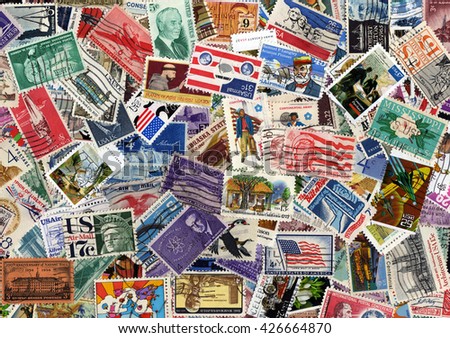 A large USA postage stamp collection background 