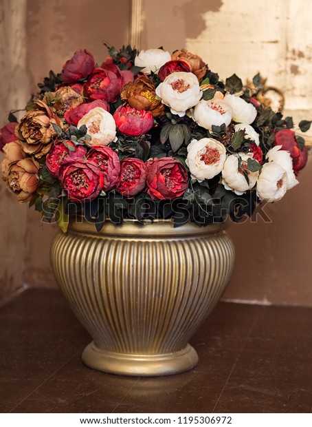 Large Vase Artificial Peonies Vintage Interiors Stock Photo Edit