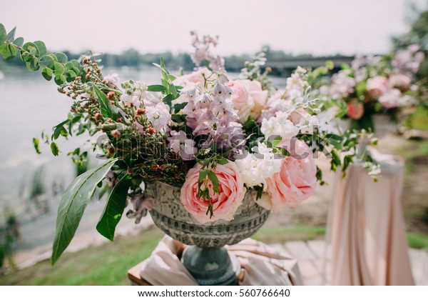 Large Vases Flowers Wedding Ceremony Stock Photo Edit Now 560766640