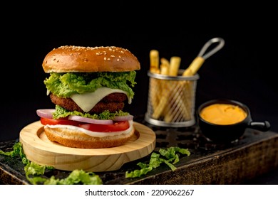 Large Veggie Burger With French Fries