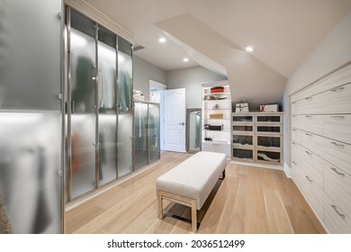 Large Walk In Closet And Bedroom Soft And Subtle Tones Of Grey And Beige