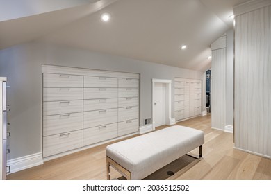 Large Walk In Closet And Bedroom Soft And Subtle Tones Of Grey And Beige