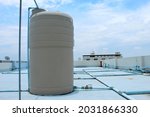 A large water tank is installed on top of the building.  to reserve water  When the water supply from the agency is interrupted