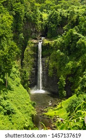 Large Waterfall In Samoa Island.