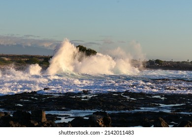 Large Waves Breaking On The Kona Coast In The Late Afternoon. 