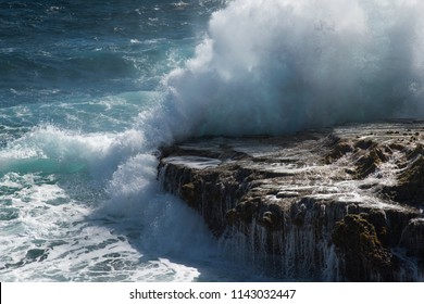 Large  waves crushing shore line at Shete Boka National Park, Curacao