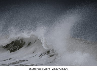 Large waves with spume created by strong winter winds