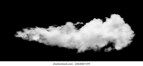 Large white clouds. Cloud isolated on black sky with fluffy white cloudscape texture. Black sky nature background, cloudy, white and black, horizontal