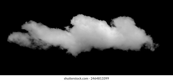 Large white clouds. Cloud isolated on black sky with fluffy white cloudscape texture. Black sky nature background, cloudy, white and black, horizontal
