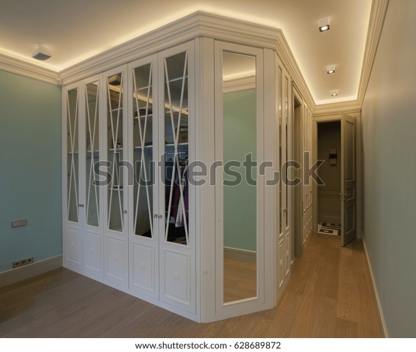 Large White Wooden Wardrobe Glass Doors Stock Photo Edit