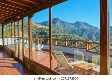 Large windows,  summer terrace , mountain landscape vierw.