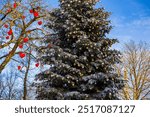 Large wintery christmas tree in Tivoli, Copenhagen, Denmark