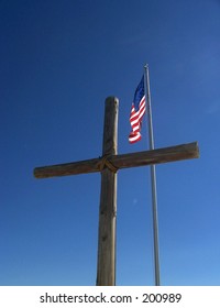Large Wood Cross and Flag