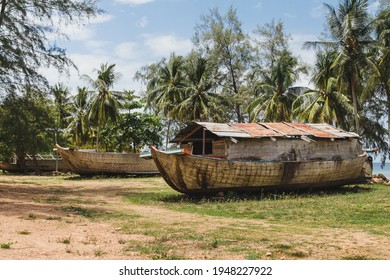 Large Wooden Boats For Tsunami Rescue. Noah's Ark. Ark Of The Old Testament. Large Wooden Fishing Boats In Thailand. Andamand Sea. Indian Ocean.	

