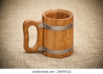 Large Wooden Mug On Sacking