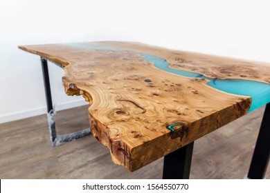 large wooden slab table, beautiful modern table
