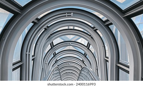 Large wrought iron walkway The surface of the H-beam is curved into a U shape. Steel beam production Stacked metal beams in project construction, steel H-beam ,Tower Umeda in Japan - Powered by Shutterstock