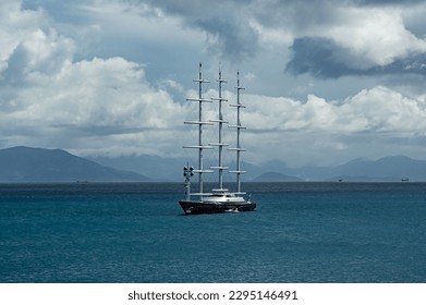 Large yacht Maltese Falcon off the coast Greece in Corfu  
