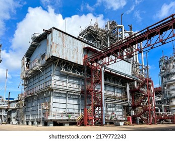 Large-capacity Ammonia Production Workshop At A Petrochemical Plant With Copyspace. Appearance Of A Tubular Furnace (primary Natural Gas Reforming Furnace)