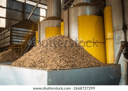 Large-scale coffee processing plant with advanced drying and cleaning equipment