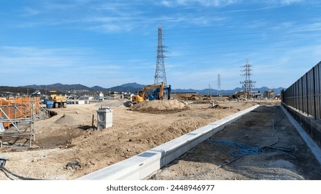 Large-scale development site converted from rice fields, Kyoto, Japan