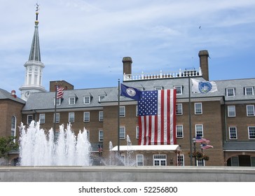  the largest  American flag ever seen standing in front of the city hall  in Alexandria city, Virginia Va, USA