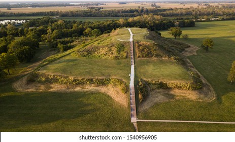 The Largest Earthen Mound In North America, Aerial View Of Monk's Mound At Cahokia. 