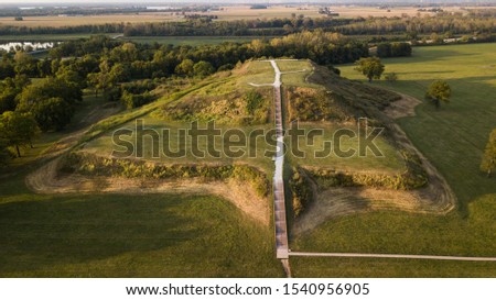 The largest earthen mound in North America, aerial view of Monk's Mound at Cahokia. 