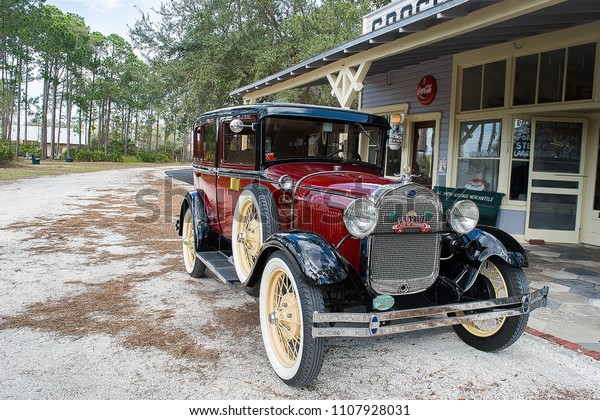 Largo, Florida,\
USA\
Photo taken on: 02/09/2018\
Photo of a classic Ford model A\
car (1927-31) in front of a vintage grocery store. The Photo was\
taken at Heritage Village.\
