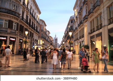 Larios Street, The Main Street Of Malaga, Andalusia, Spain