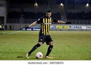 Larissa, Greece - January 20, 2018. AEK FC Midfielder Masoud Shojaei In Action, During A Greek Superleague Soccer Match At The Greek City Of Larissa Between AEL FC And AEK FC.