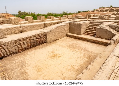 Larkana Mohenjo Daro Archaeological UNESCO World Heritage View Of Great Bath On A Sunny Blue Sky Day