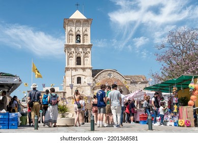 Larnaca, Cyprus - April 16, 2022: Crowd Of People In Front Of Saint Lazarus Church During Easter Holidays