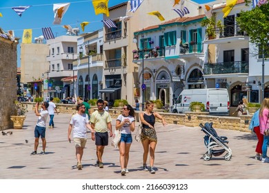 Larnaca, Cyprus - April 22, 2022 - Candid Photography Of Young People Walking In Central Larnaca