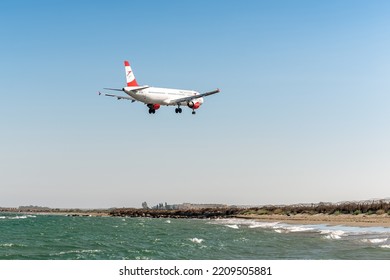 Larnaca, Cyprus - July 09, 2022: Airbus A321-111 Of Austrian Airlines Landing At Glafcos Clerides Airport