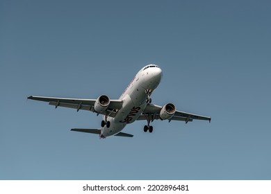 Larnaca, Cyprus - September 10, 2022: Airbus A320-214 Of Austrian Airlines Landing At Glafcos Clerides Airport