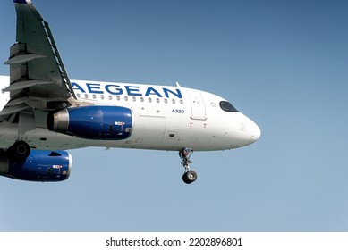 Larnaca, Cyprus - September 10, 2022: Airbus Of Aegean Airlines Landing At Glafcos Clerides Airport