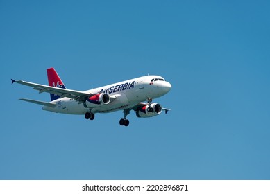 Larnaca, Cyprus - September 10, 2022: Airbus Of Air Serbia Airlines Landing At Glafcos Clerides Airport