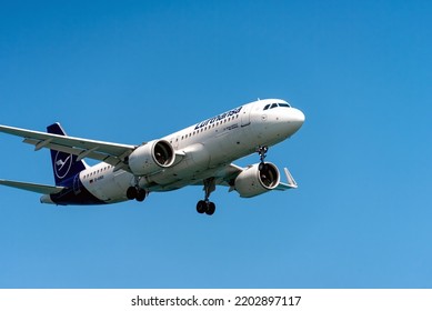 Larnaca, Cyprus - September 10, 2022: Airbus A320-271N Of Lufthansa Airlines Landing At Glafcos Clerides Airport