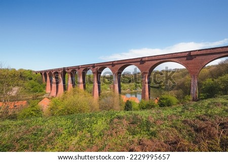 Larpool Viaduct, or Esk Valley Viaduct, a 13 arch brick viaduct built to carry the Scarborough and Whitby Railway over the River Esk, North Yorkshire, England, UK.