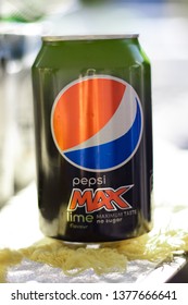 Larvik, Norway - April 22nd 2019: Pepsi Max Lime Flavor Can