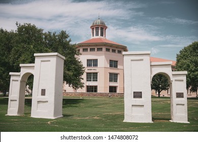 Las Cruces, New Mexico - August 3 2019: New Mexico State University Columns And Buildings