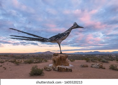 LAS CRUCES, NEW MEXICO, USA - NOVEMBER 22, 2019: Recycled Roadrunner Sculpture at a rest stop off Interstate 10 just west of Las Cruces