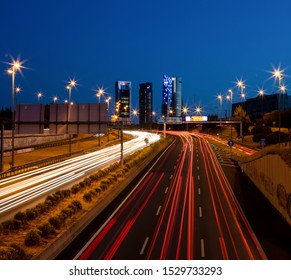 Las Cuatro Torres At Night, Madrid Spain. Business Area