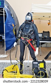 Las Palmas De Gran Canaria, Spain - October, 08 2022: Military Ship Meteoro Diving Suit.