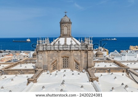 Las Palmas, Gran Canaria, the dome with the city and the ocean in the background seen from the upper terrace of the lSanta Ana Cathedral Сток-фото © 