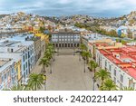 Las Palmas, Gran Canaria, tthe Santa Ana square with  the Consistorial Palace, today Town Hall, and the city hill , seen from the upper terrace of the cathedral