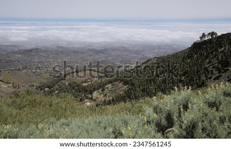 Las Palmas, view east towards Las Palmas covered by a layer of clouds taken from a Las Cumbres, ie The Summits of Gran Canaria