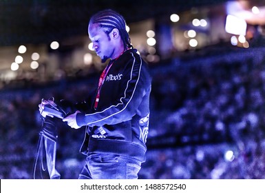 LAS VEGAS - AUGUST 4, 2019: eSports competitor "Infexious" at fighting game tournament preparing to play Street Fighter V (SFV) EVO 2019 Evolution Championship Series at Mandalay Bay Events Center.